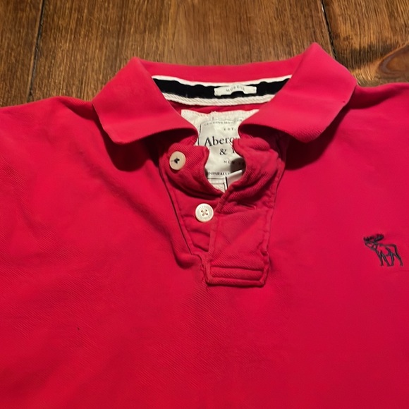 Abercrombie and Fitch Mens XL Muscle Polo Tshirt Red Moose Logo Workwear collar - Picture 4 of 10